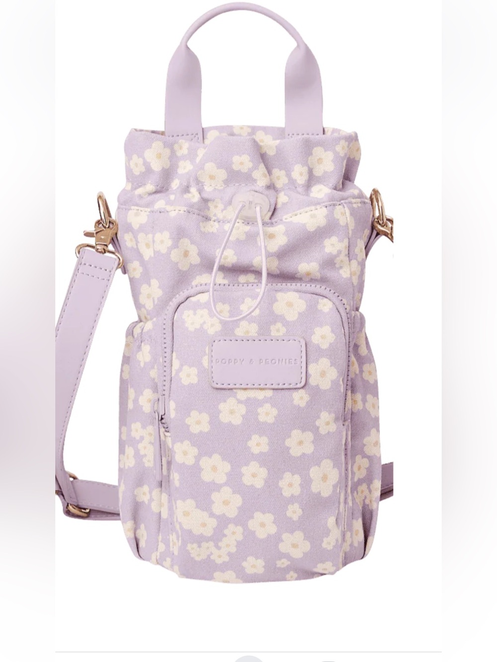 Poppy & Peonies Lavender Floral Drawstring Crossbody Bag